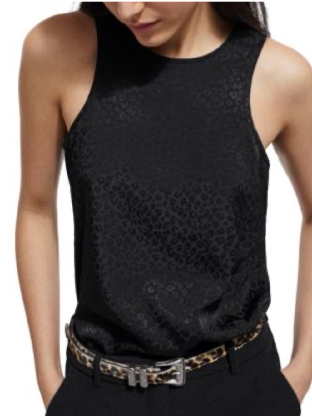 The Kooples Black Leopard-Jacquard Tank Top
